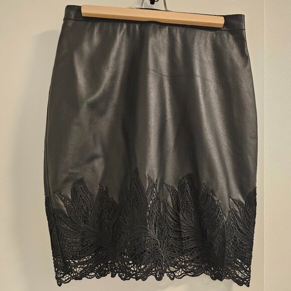 Reiss Black Leather and Lace Pencil Skirt - Picture 1 of 4